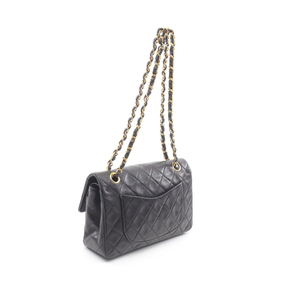 Chanel Shoulder Sheepskin Double Black Matelasse Lambskin Flap Bag Black
